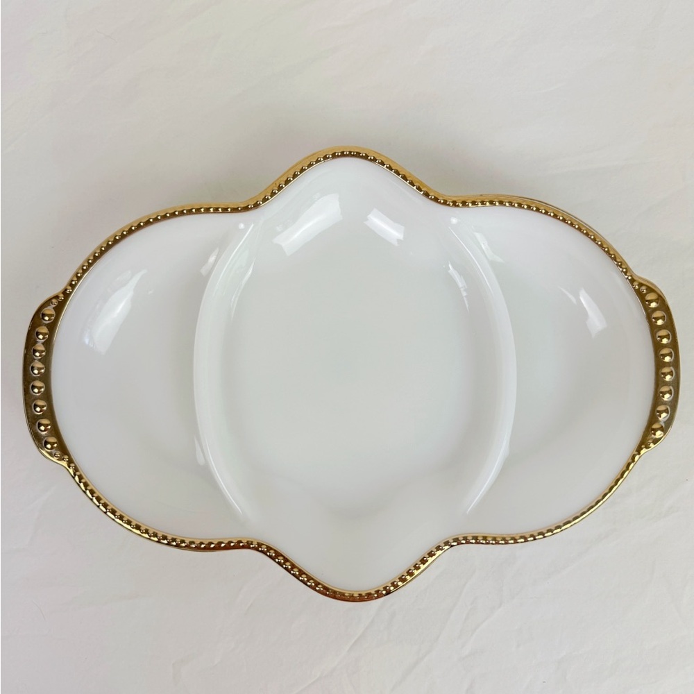 Anchor Hocking Fire King White Milk Glass Divided Platter